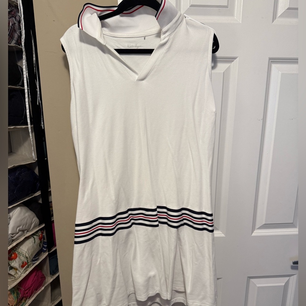 Walter Hagen Women’s Golf Dress White Sleeveless Dress with Striped Hem